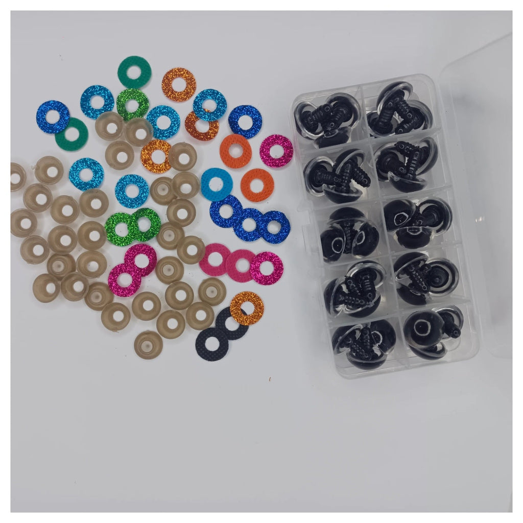 30pcs 18mm Glitter Coloured Safety Screw Eyes with Backings