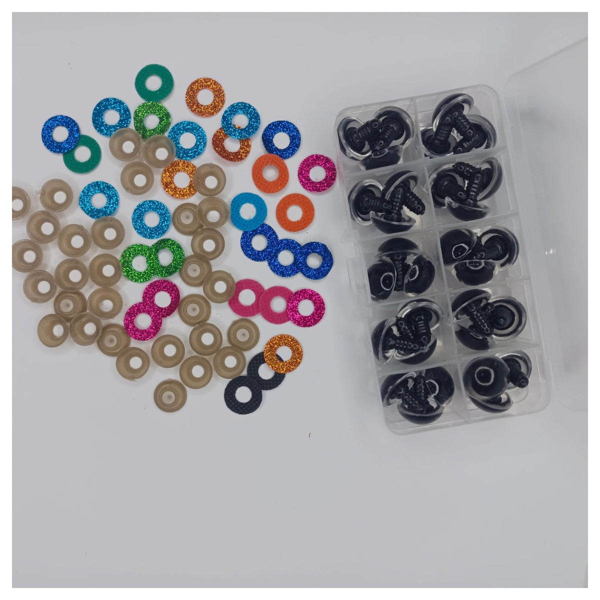 30pcs 18mm Glitter Coloured Safety Screw Eyes with Backings