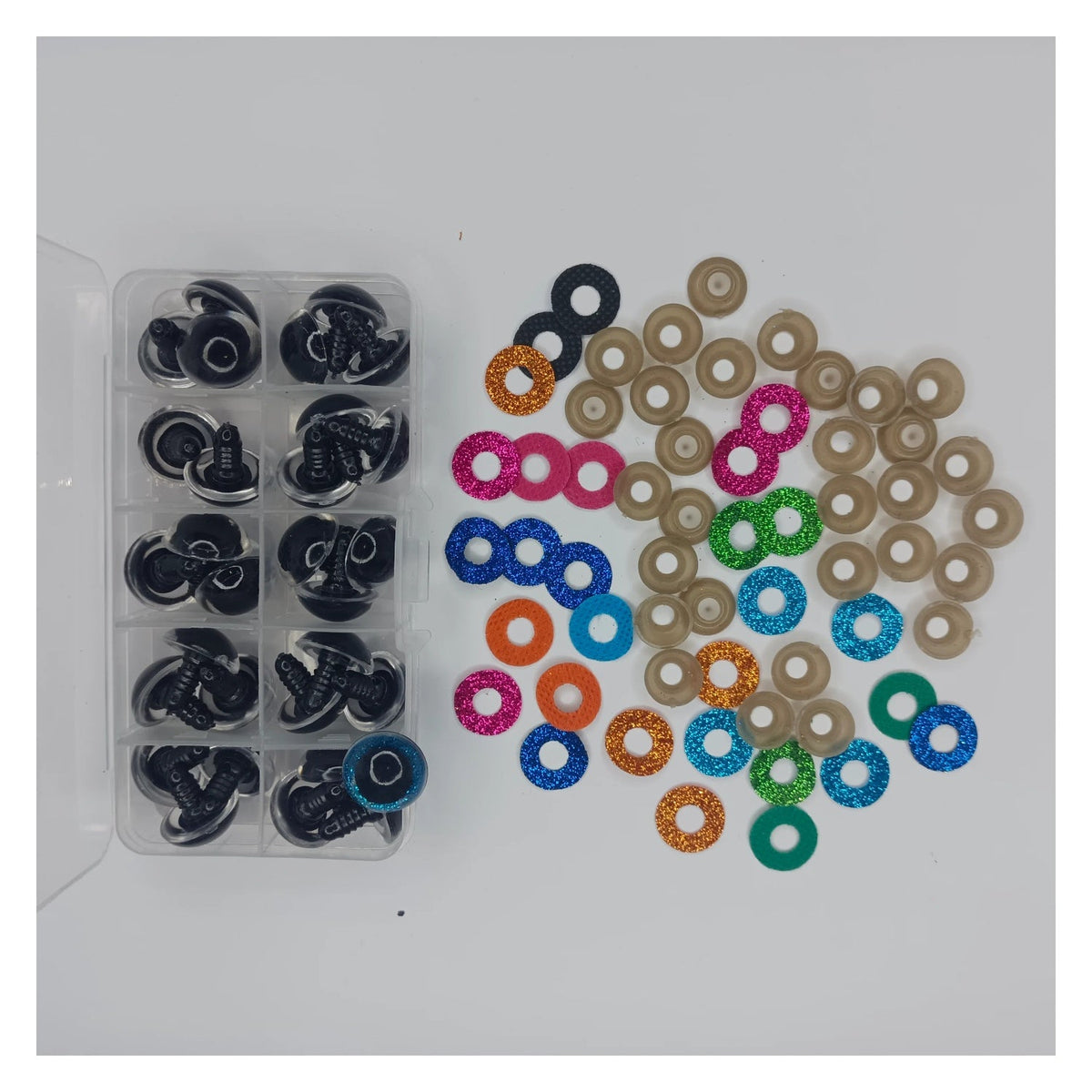 30pcs 18mm Glitter Coloured Safety Screw Eyes with Backings