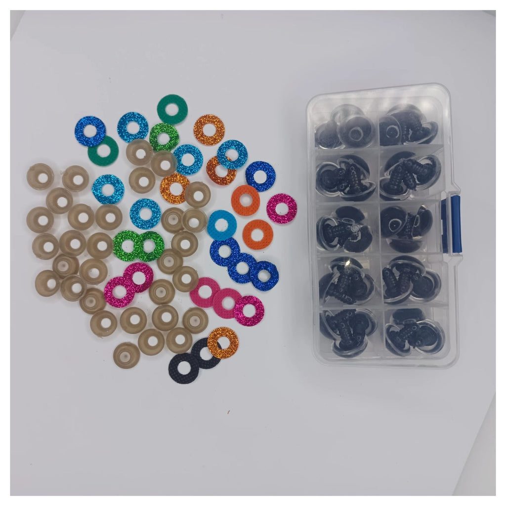 30pcs 18mm Glitter Coloured Safety Screw Eyes with Backings