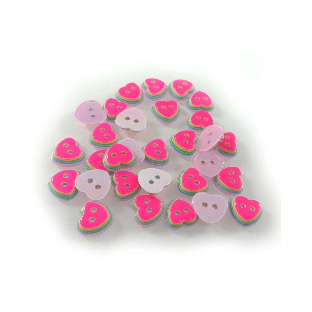 30pcs Heart Shaped Clothing Buttons 11mm Layered Pink Green 2-Hole