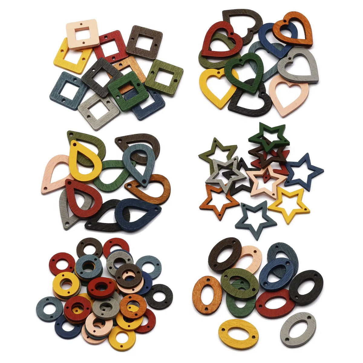 30pcs Coloured Hollow Wooden Beads 18-25mm for Jewellery DIY