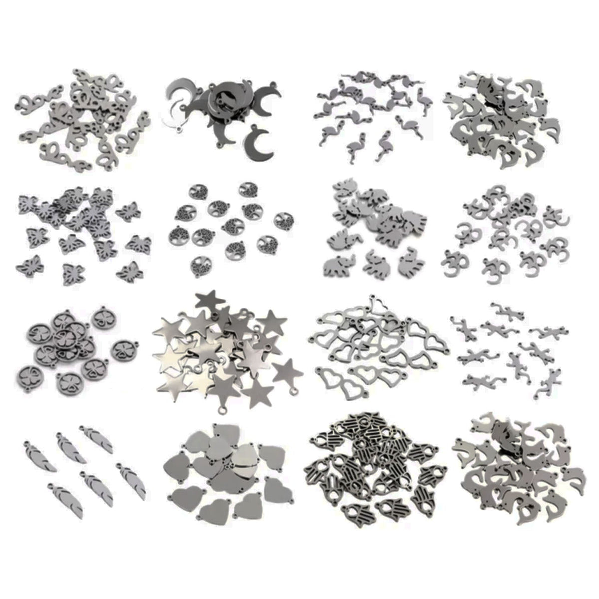 30pcs Stainless Steel Charms – Single & Double Loop Findings