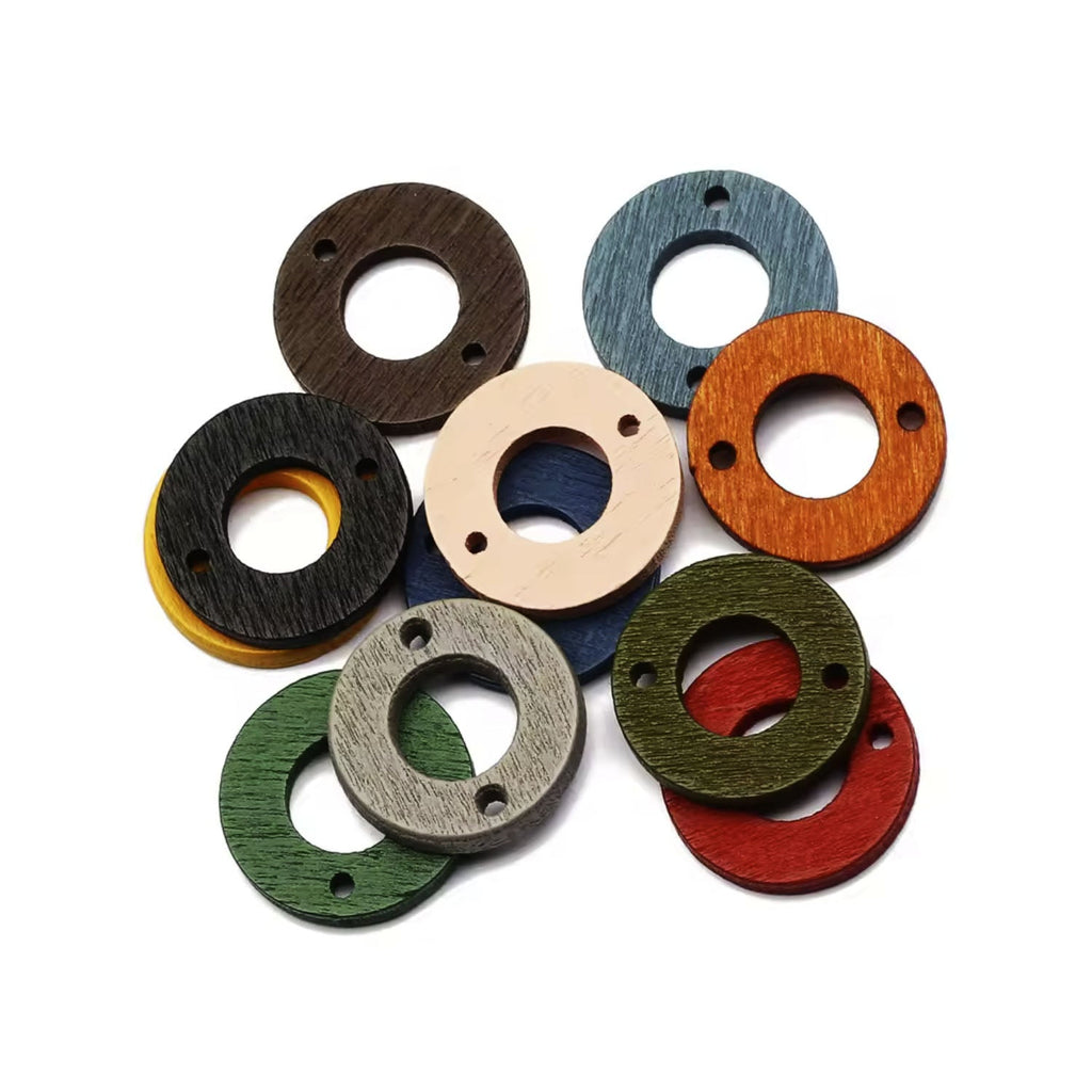 30pcs Coloured Hollow Wooden Beads 18-25mm for Jewellery DIY