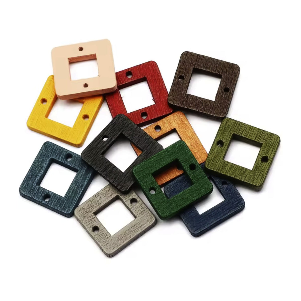 30pcs Coloured Hollow Wooden Beads 18-25mm for Jewellery DIY – Square 18mm