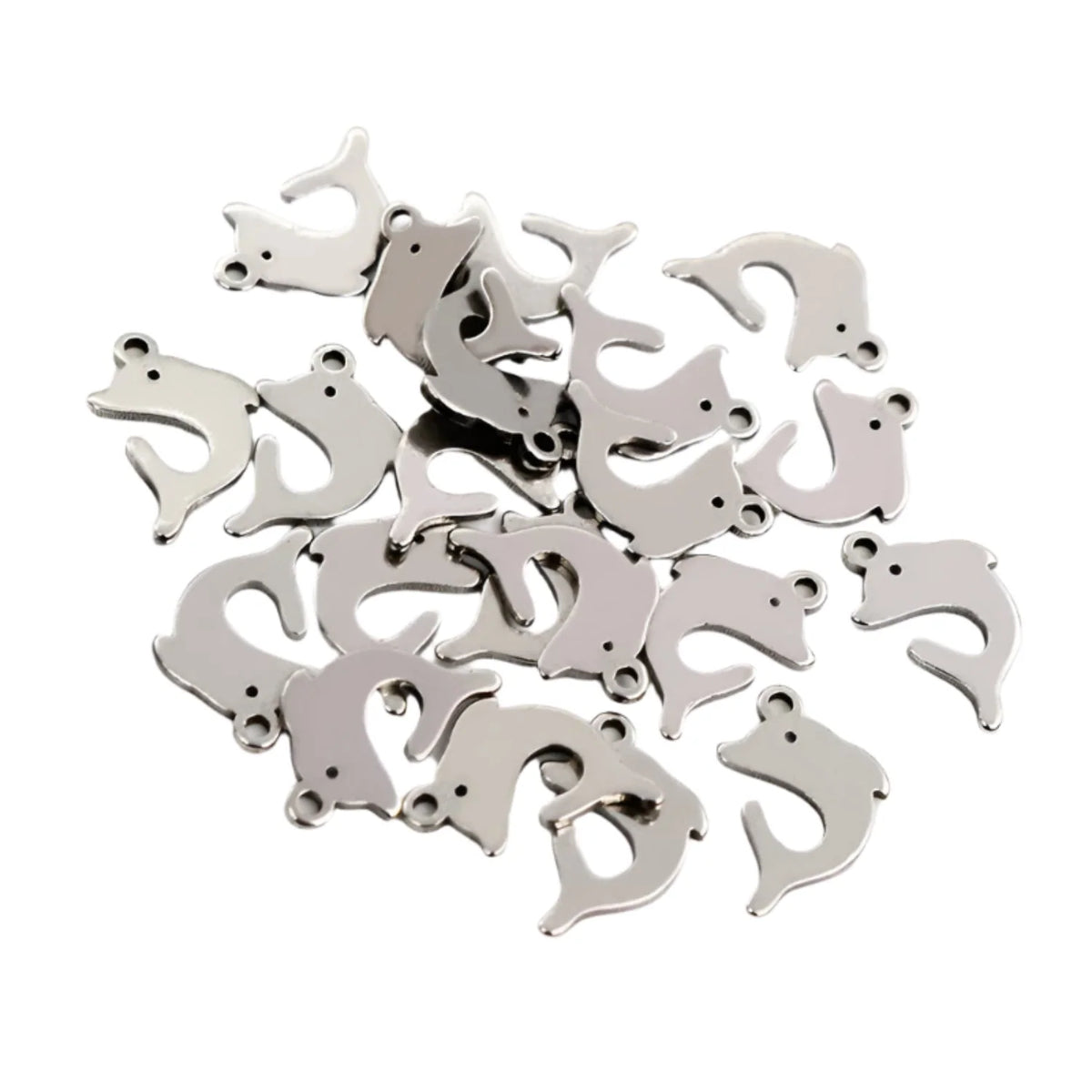 30pcs Stainless Steel Charms – Single & Double Loop Findings – Dolphin 12x8mm Single Loop