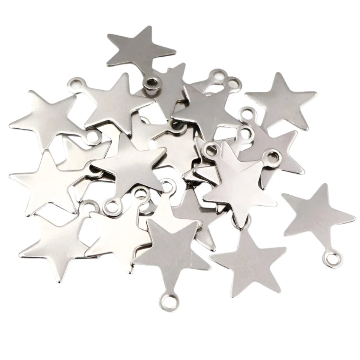 30pcs Stainless Steel Charms – Single & Double Loop Findings – Stars 17x14mm Single Loop