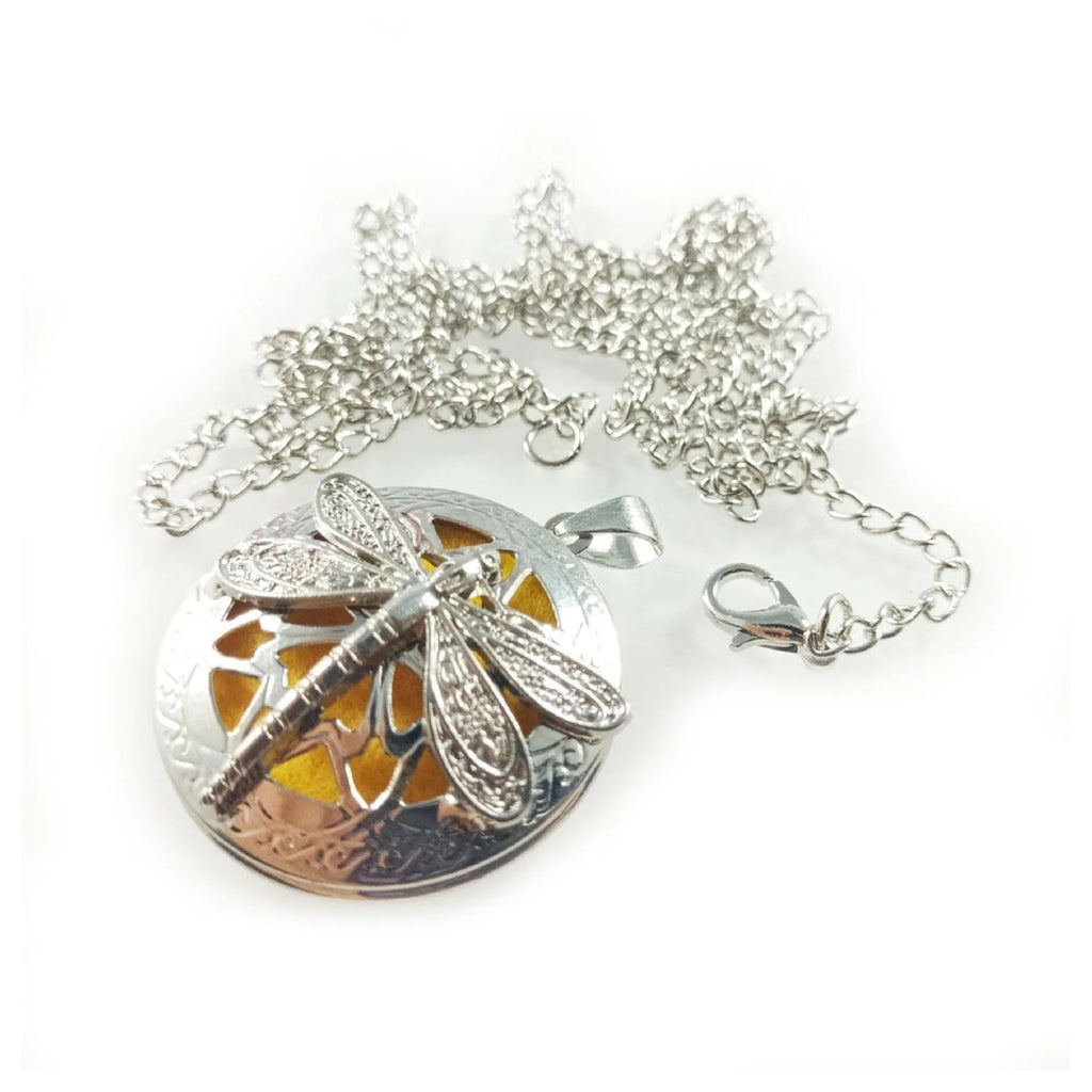 40mm Dragonfly Aromatherapy Locket Necklace with 10 Pads