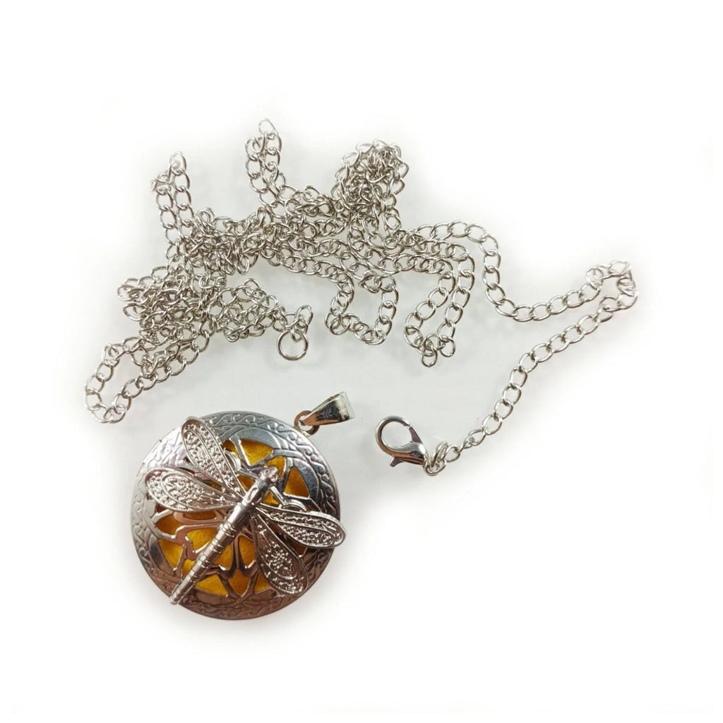 40mm Dragonfly Aromatherapy Locket Necklace with 10 Pads