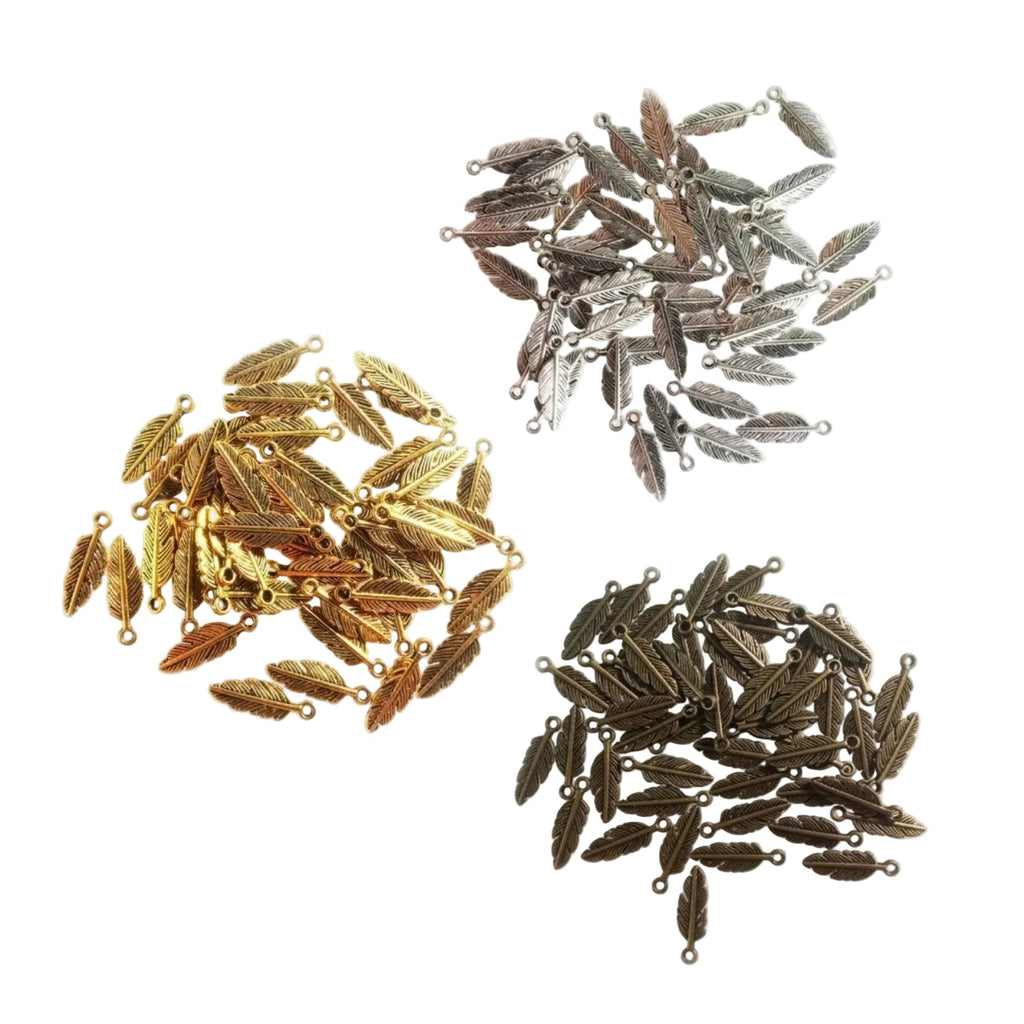 Feather Charms Pendant DIY Metal Jewellery – 40pcs Silver/Gold/Bronze