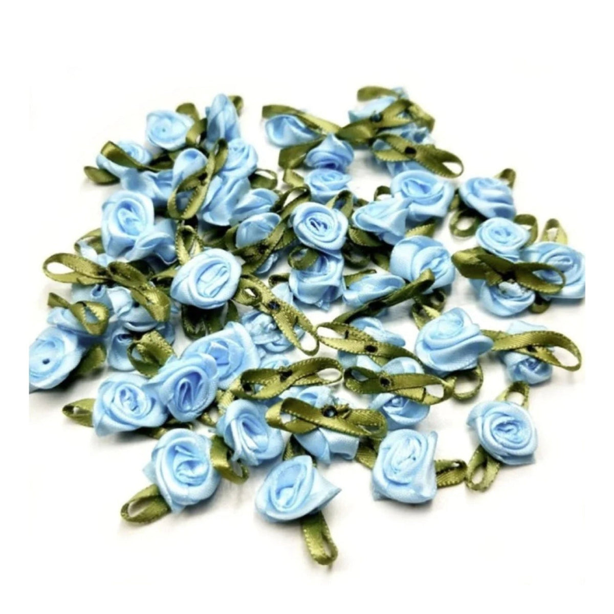 40pcs Mini Artificial Flower Heads with Ribbon – Blue