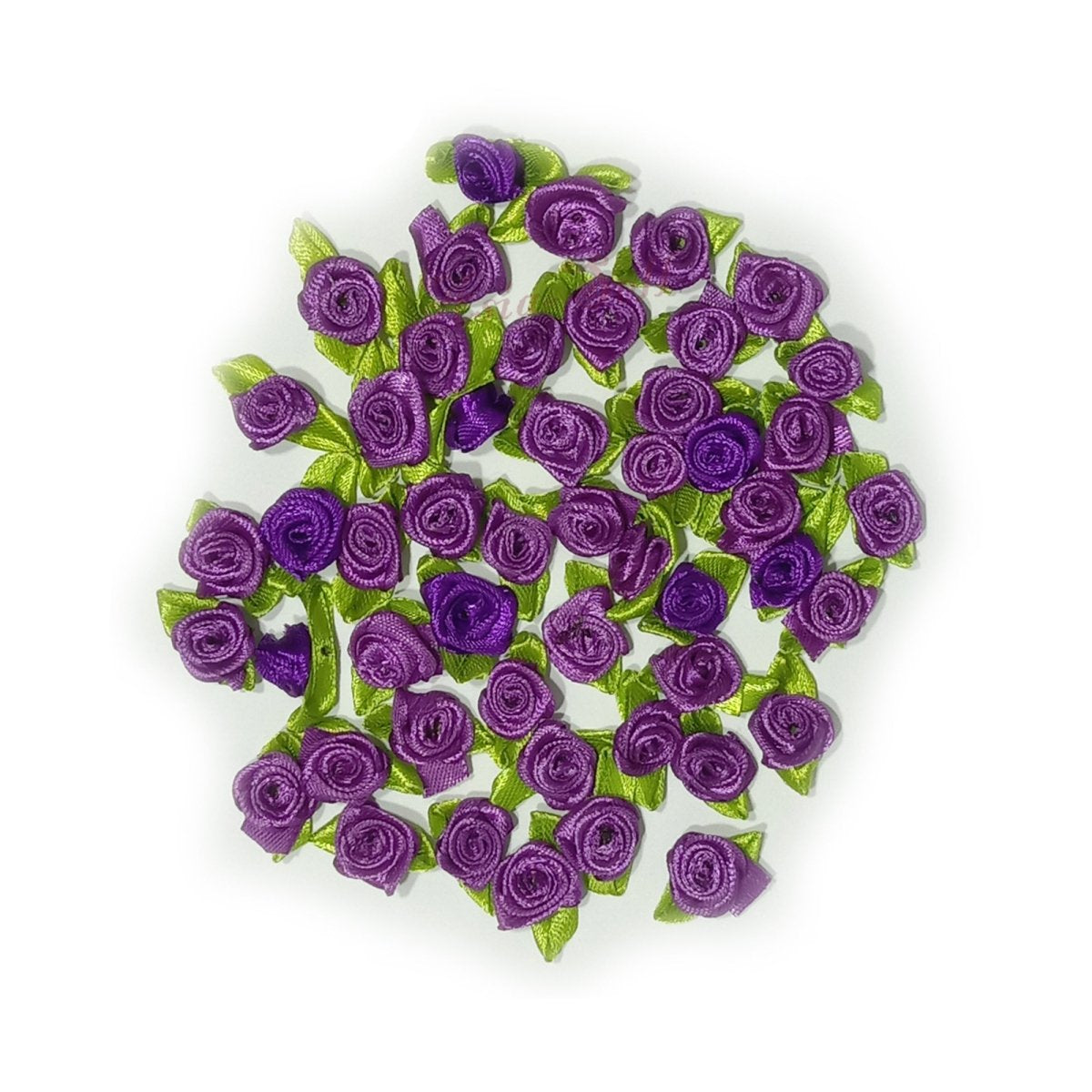 40pcs Mini Artificial Flower Heads with Ribbon – Deep Purple