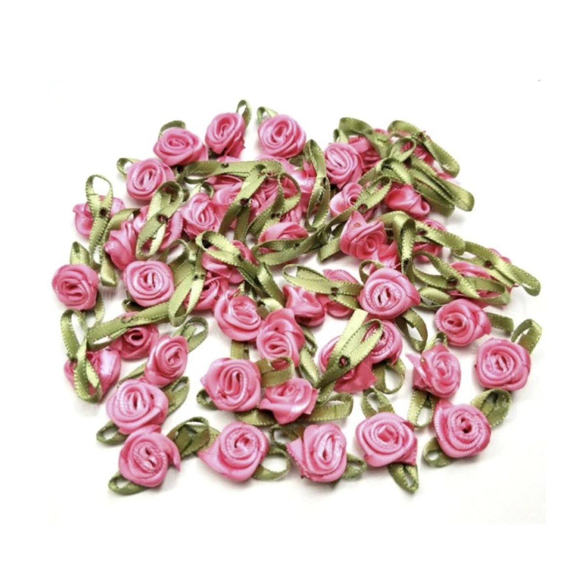 40pcs Mini Artificial Flower Heads with Ribbon – Fuscia