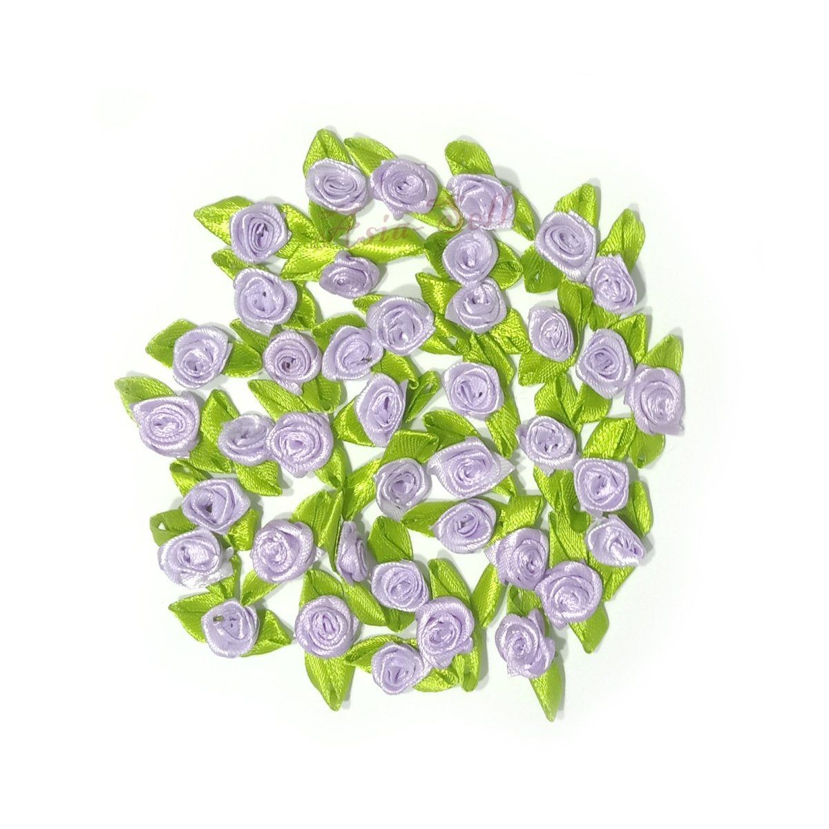 40pcs Mini Artificial Flower Heads with Ribbon – Lilac Purple