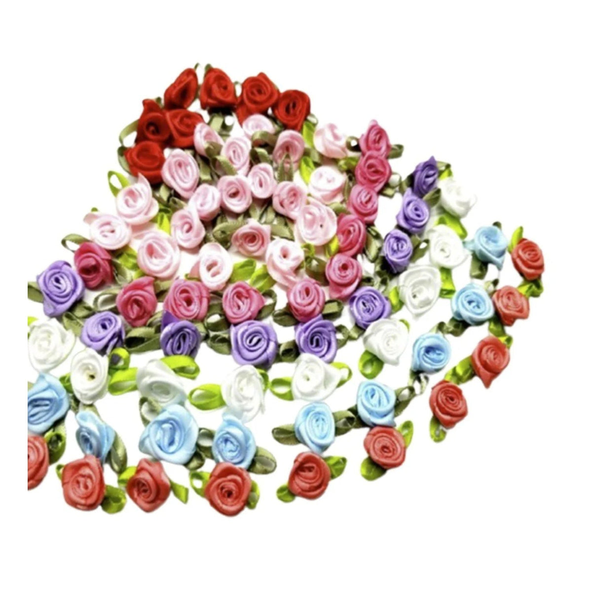 40pcs Mini Artificial Flower Heads with Ribbon – Mixed Dark Ribbon