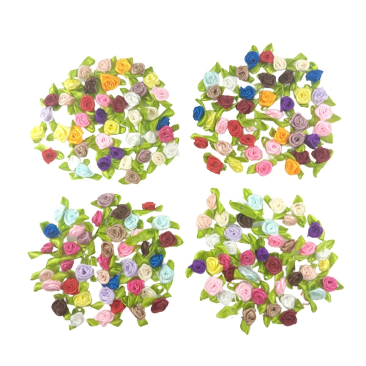 40pcs Mini Artificial Flower Heads with Ribbon – Multicoloured