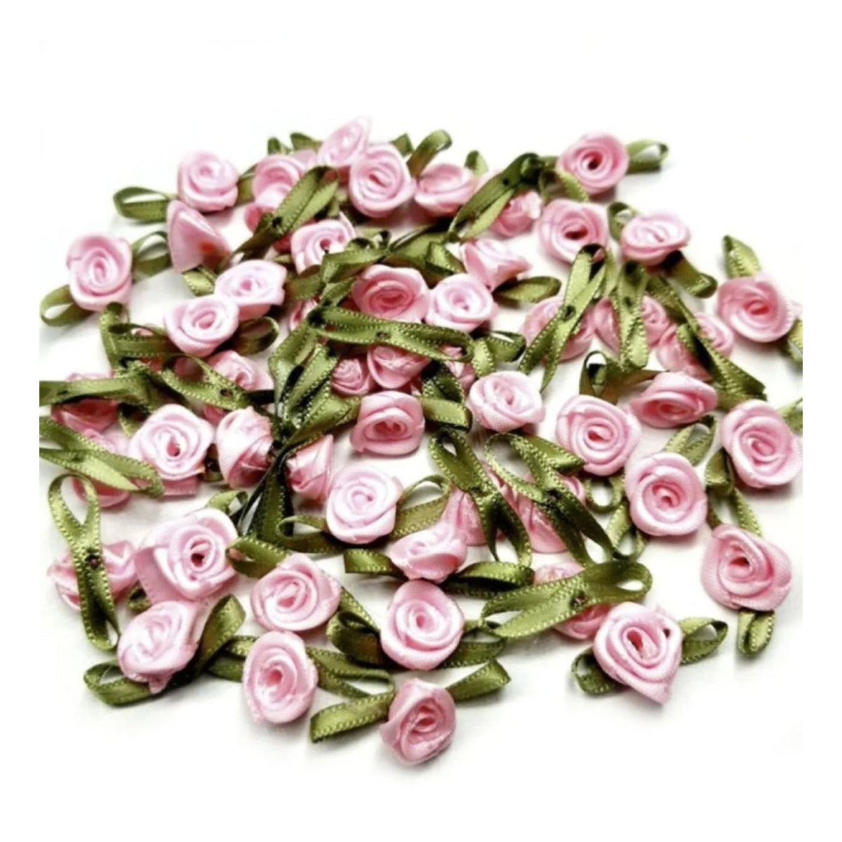 40pcs Mini Artificial Flower Heads with Ribbon – Pink