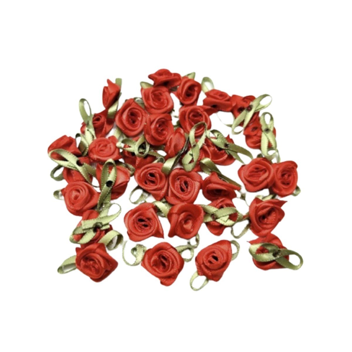 40pcs Mini Artificial Flower Heads with Ribbon – Red