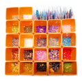 4200pcs 42 Packets 100pcs ea 4mm Bicone Beads Mixed Colours Set – Orange container with compartments filled with various colored beads and sequins on a white background