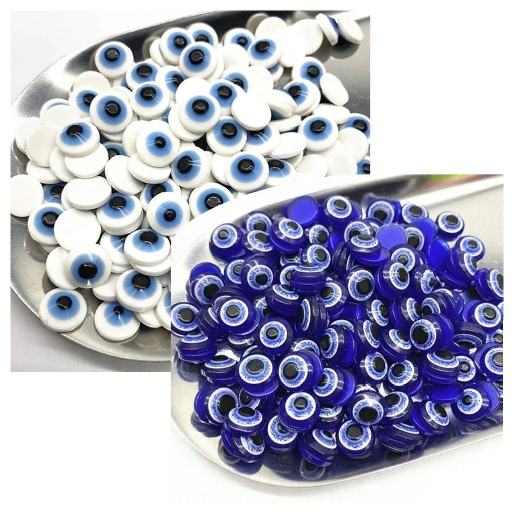48pcs Oval Resin Plastic Eyes 6/8/10mm Blue White Flat Back