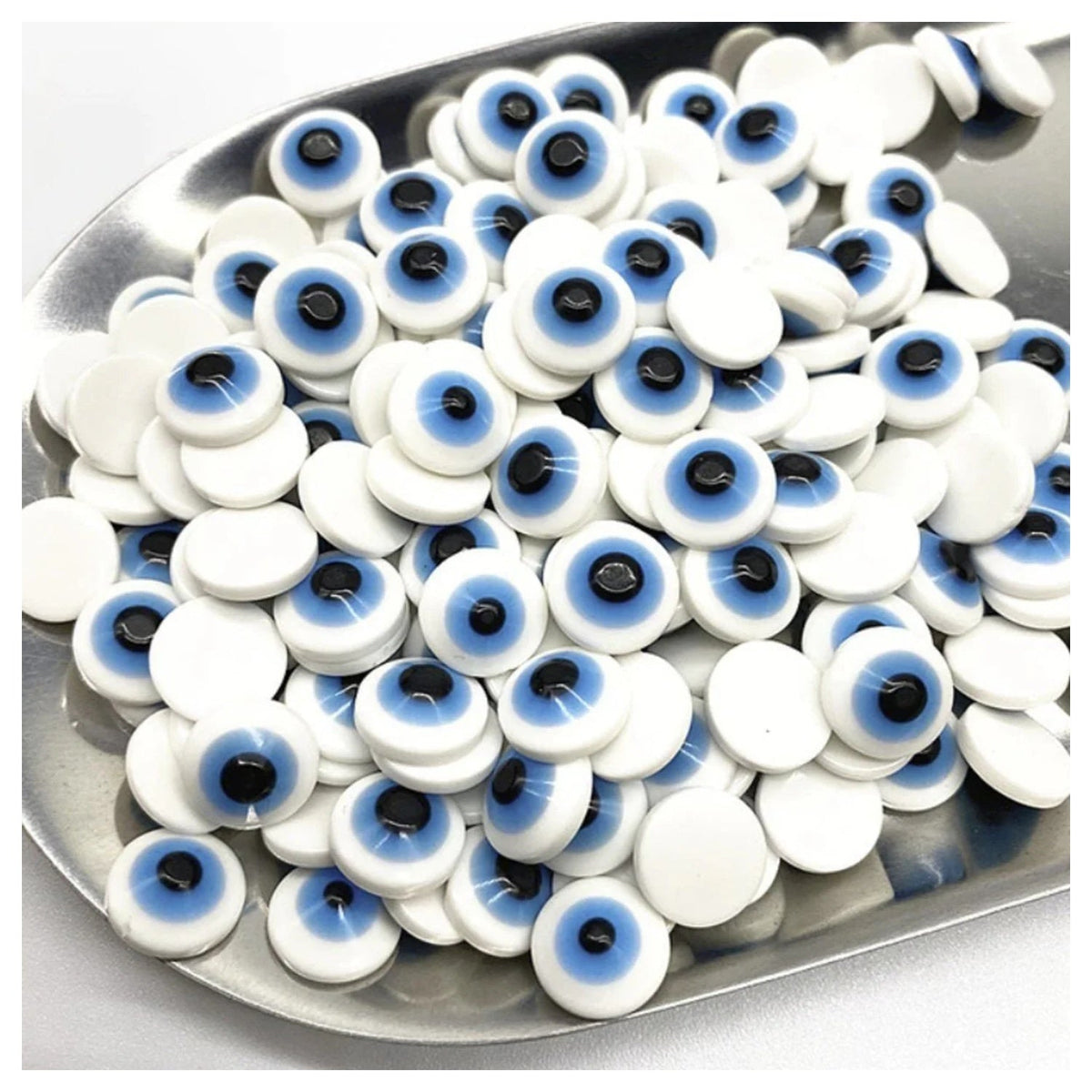 48pcs Oval Resin Plastic Eyes 6/8/10mm Blue White Flat Back – White 6mm, White 8mm, White 10mm