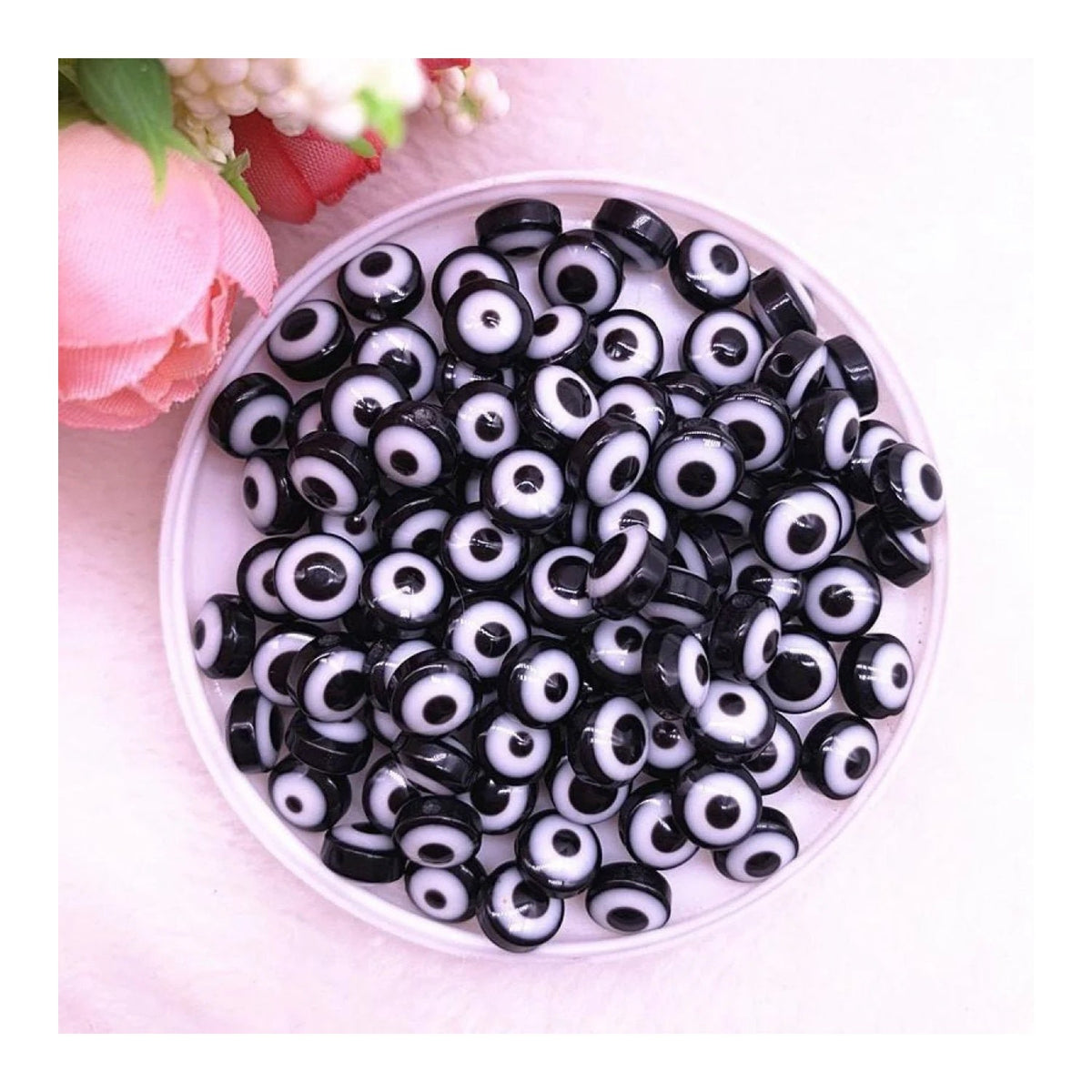 48pcs Oval Resin Spacer Beads Double Sided Eyes – Black 8mm