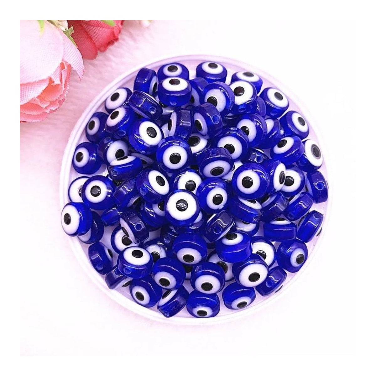 48pcs Oval Resin Spacer Beads Double Sided Eyes – Deep Blue 10mm