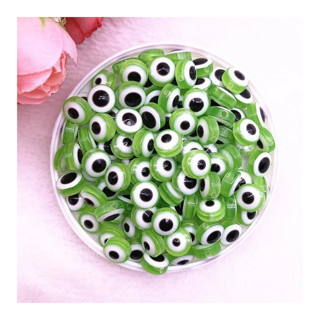 48pcs Oval Resin Spacer Beads Double Sided Eyes – Green 8mm