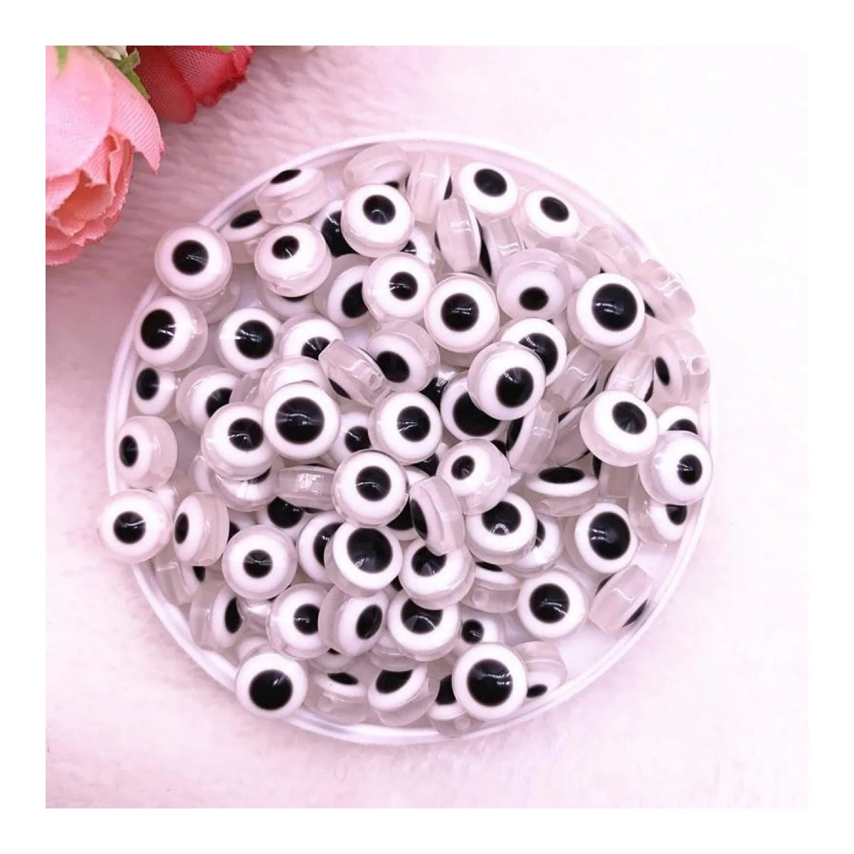 48pcs Oval Resin Spacer Beads Double Sided Eyes – White 10mm