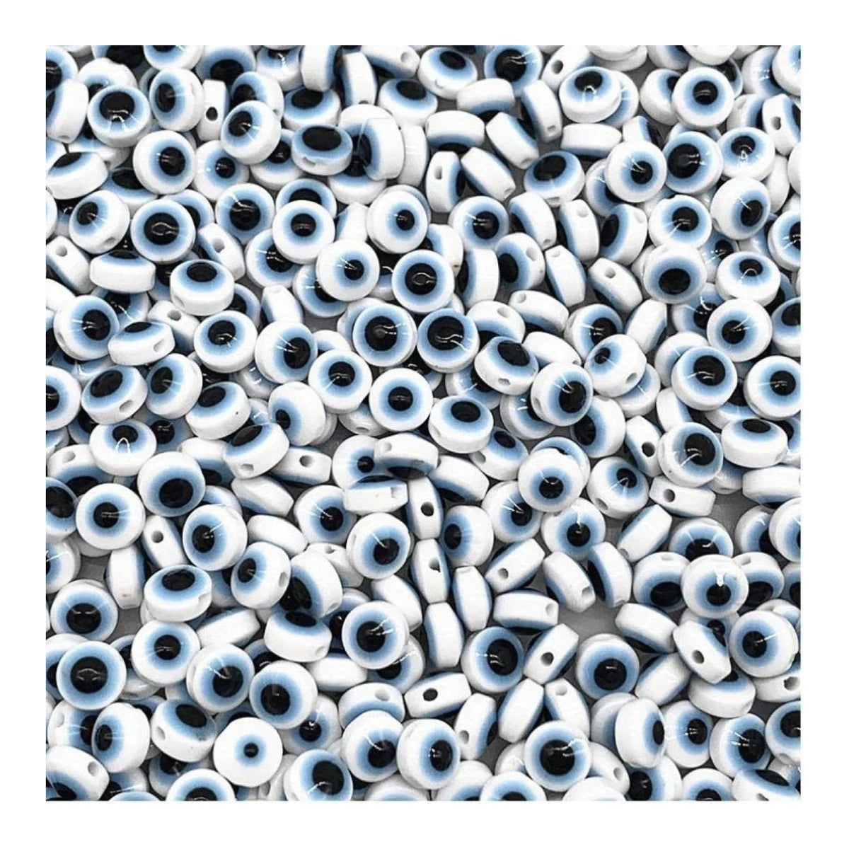 48pcs Oval Resin Spacer Beads Double Sided Eyes – White & Blue 8mm
