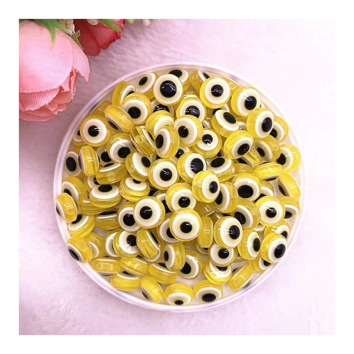 48pcs Oval Resin Spacer Beads Double Sided Eyes – Yellow 8mm