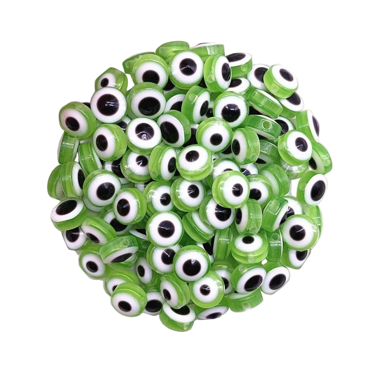 48pcs 8/10mm Resin Spacer Beads Double Sided Eyes – Green 8mm, Green 10mm
