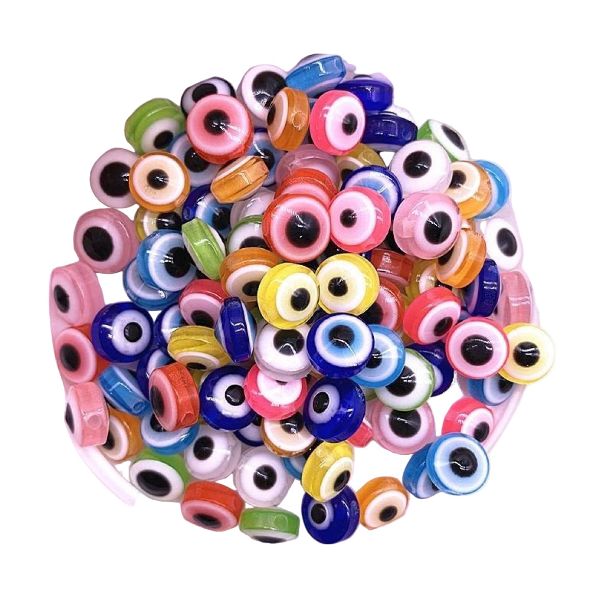 48pcs 8/10mm Resin Spacer Beads Double Sided Eyes – Multicoloured 8mm, Multicoloured 10mm