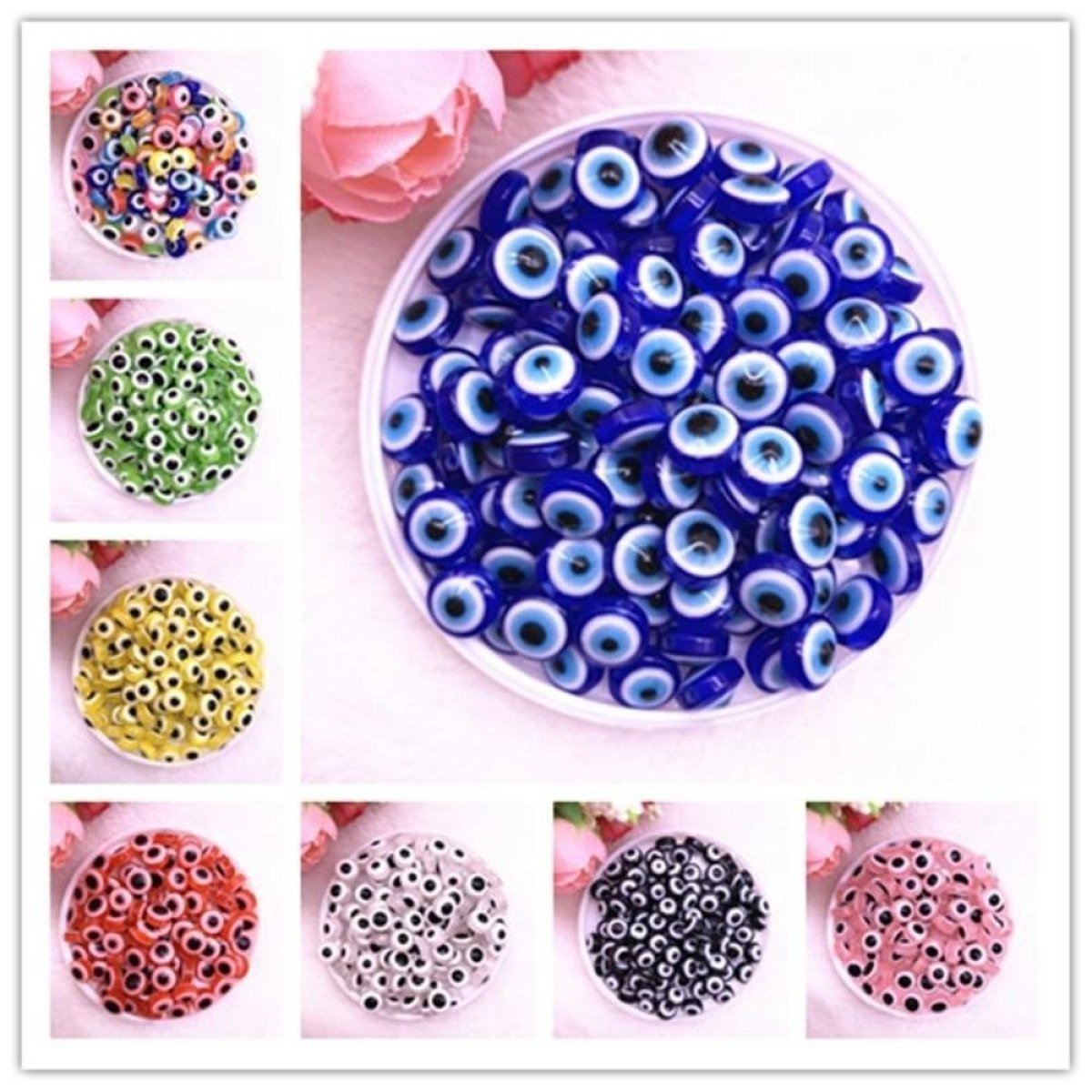 48pcs 8/10mm Resin Spacer Beads Double Sided Eyes