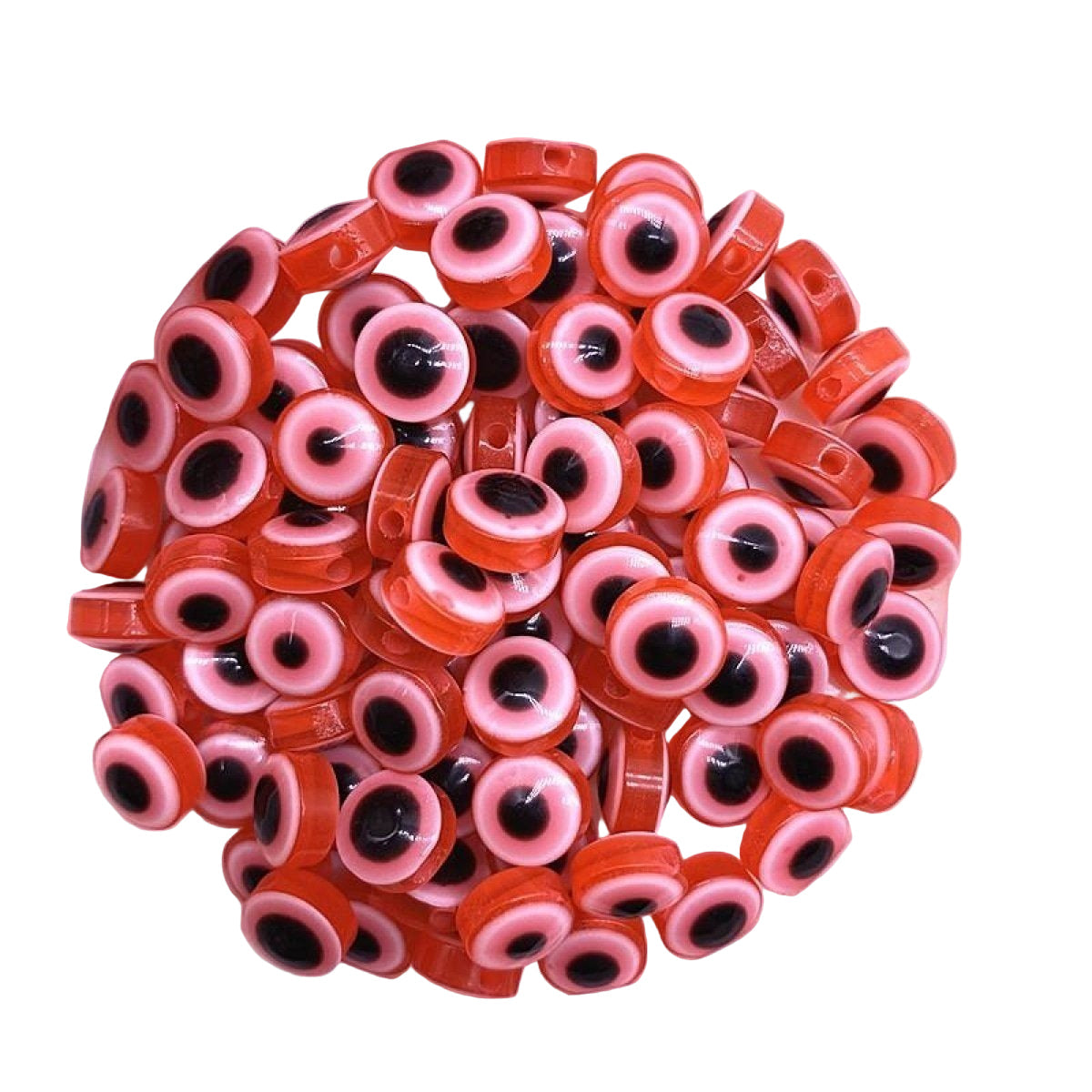 48pcs 8/10mm Resin Spacer Beads Double Sided Eyes – Red 8mm, Red 10mm