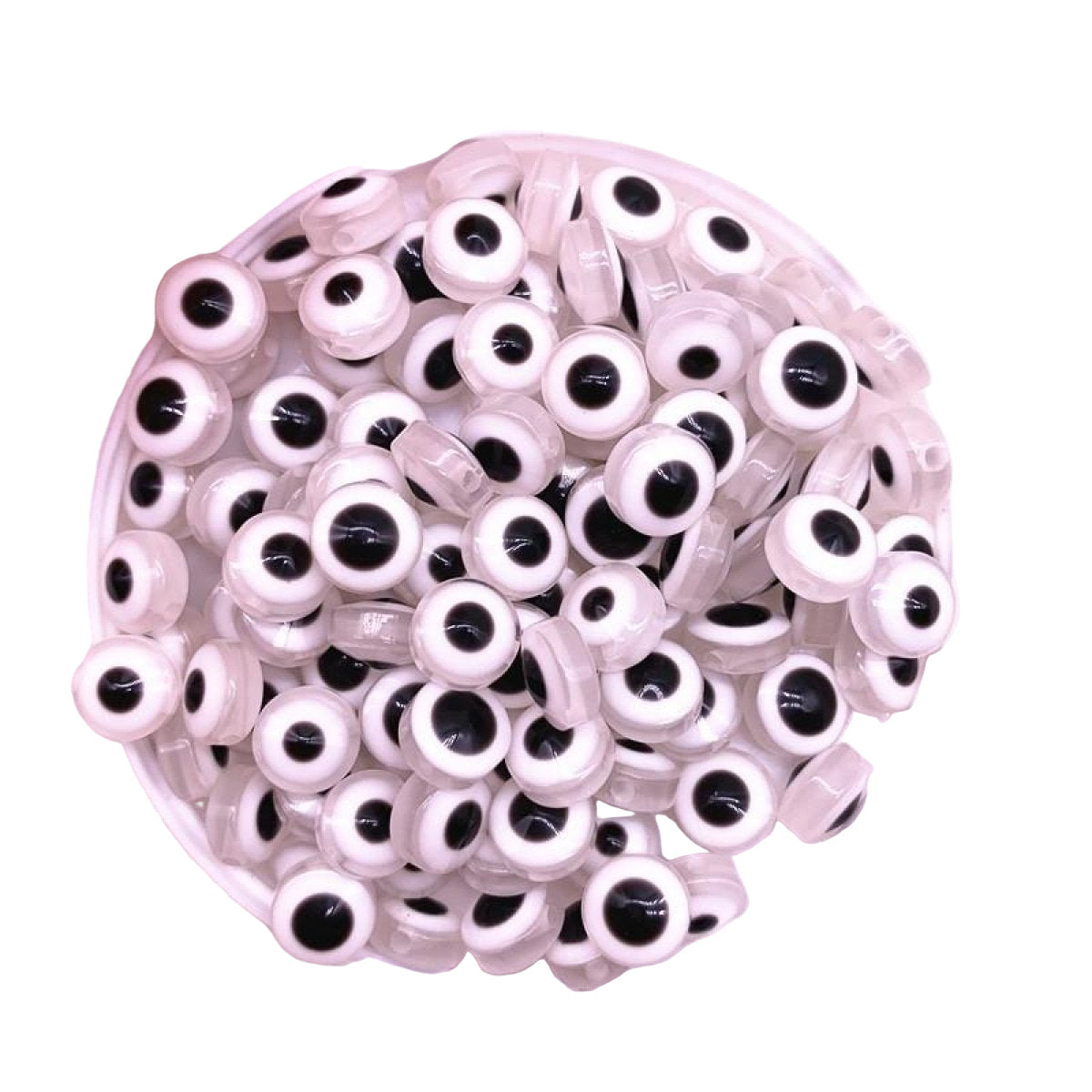 48pcs 8/10mm Resin Spacer Beads Double Sided Eyes – White 8mm, White 10mm