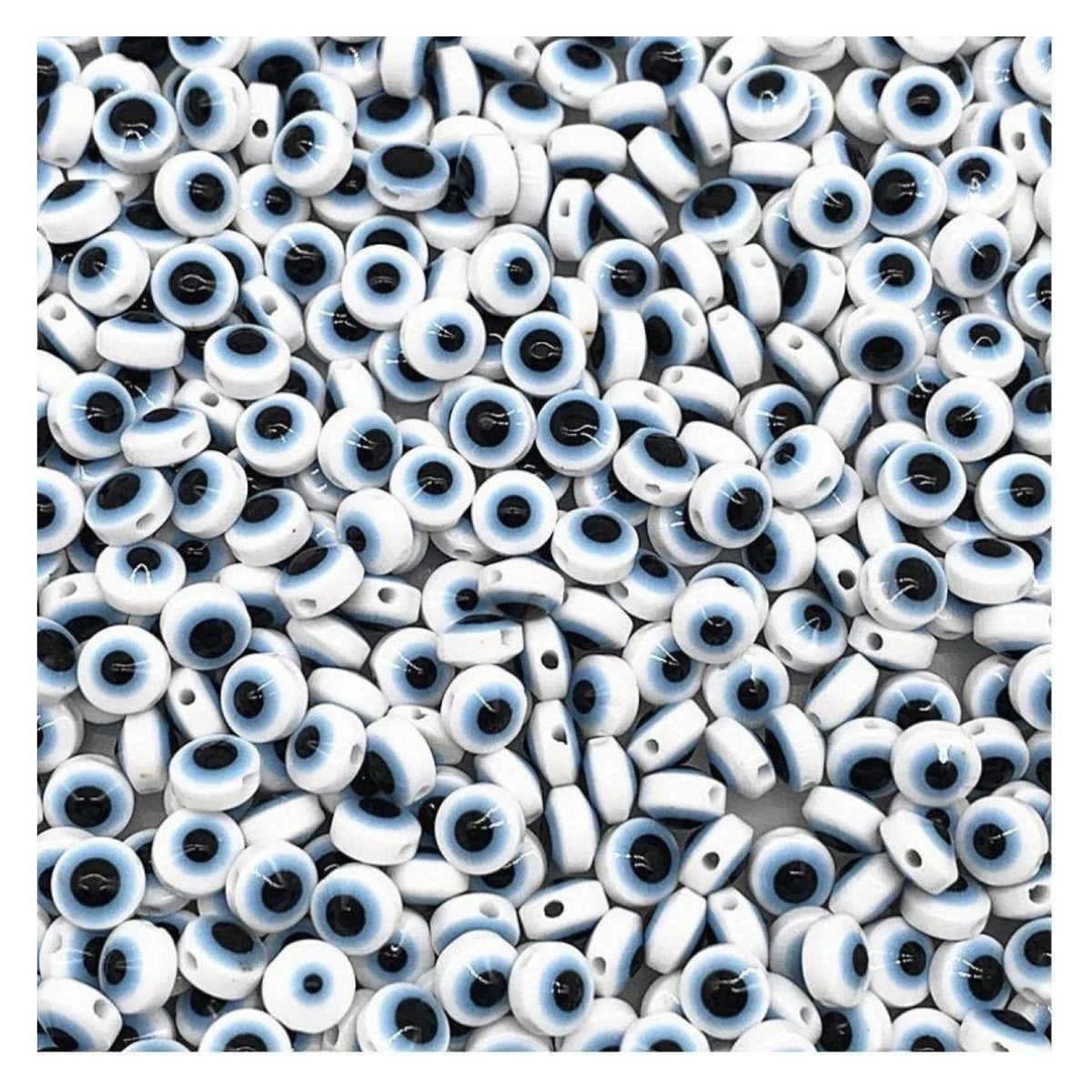 48pcs 8/10mm Resin Spacer Beads Double Sided Eyes – White & Blue 8mm, White & Blue 10mm