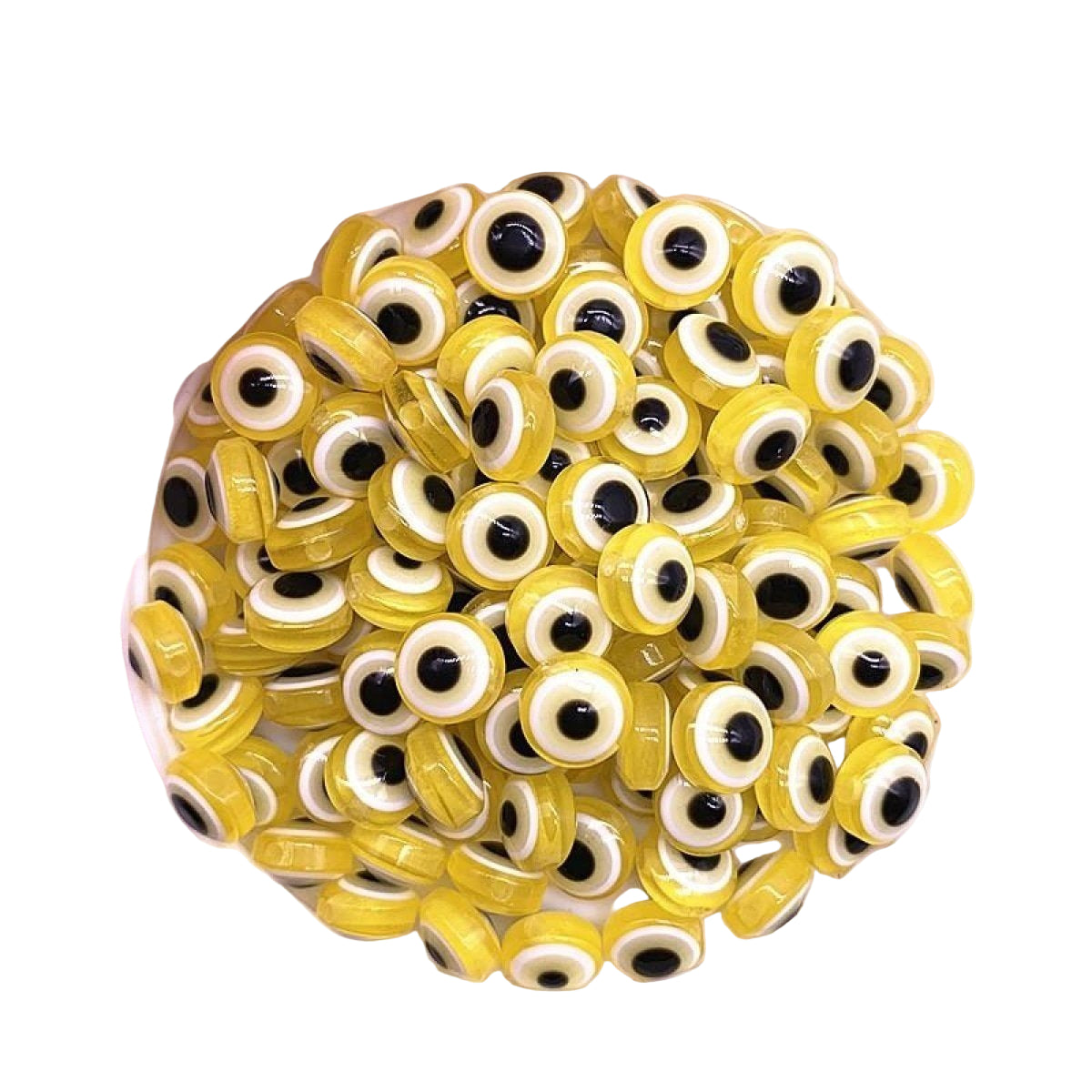 48pcs 8/10mm Resin Spacer Beads Double Sided Eyes – Yellow 8mm, Yellow 10mm