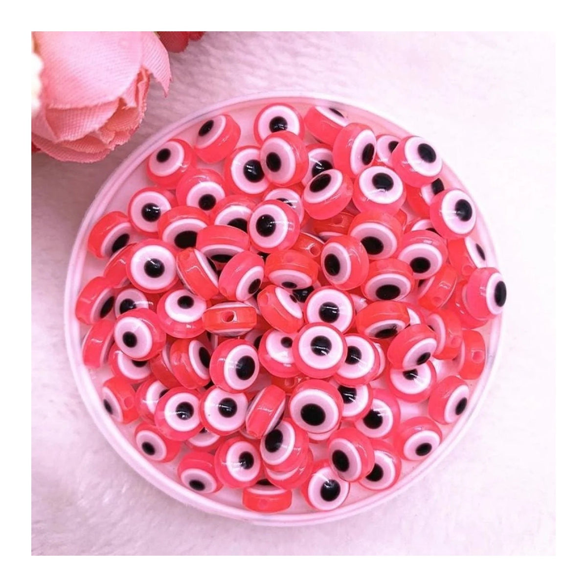 48pcs 8-10mm Resin Spacer Beads Double-Sided Eyes – Deep Pink 8mm