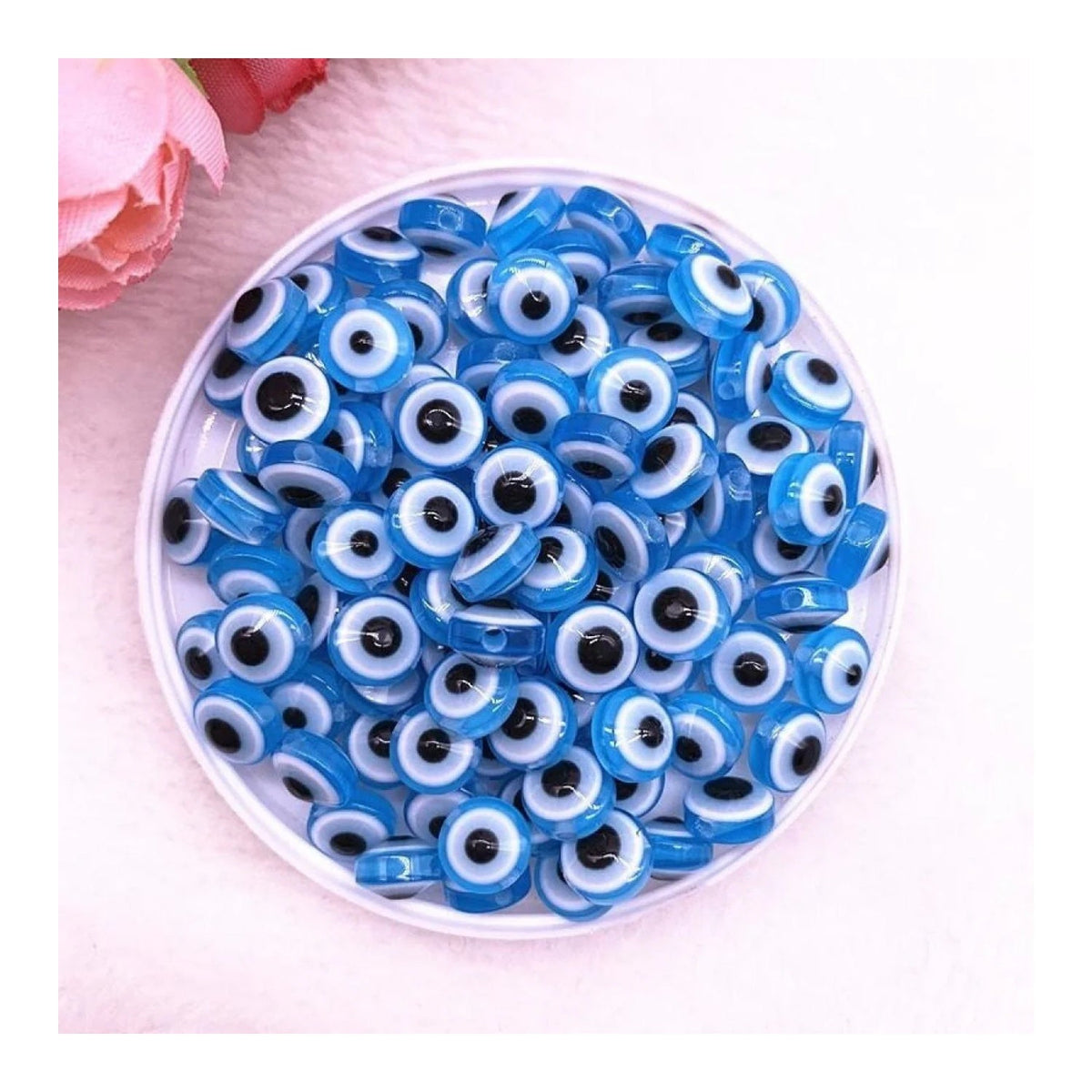 48pcs 8-10mm Resin Spacer Beads Double-Sided Eyes – Light Blue 8mm