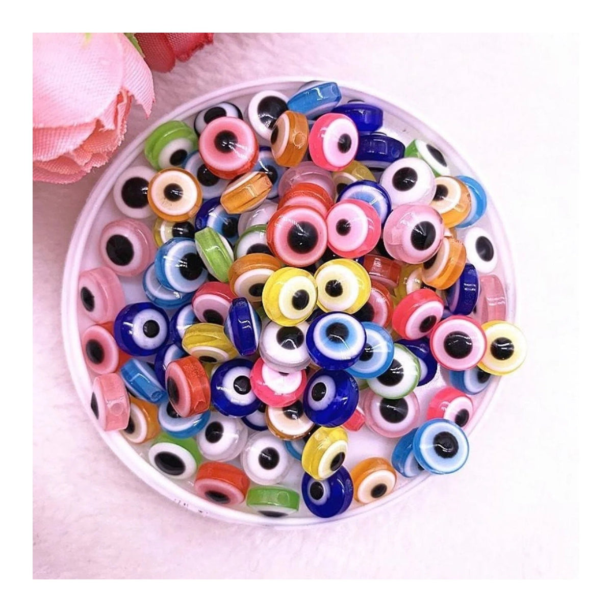 48pcs 8-10mm Resin Spacer Beads Double-Sided Eyes – Multicoloured 8mm