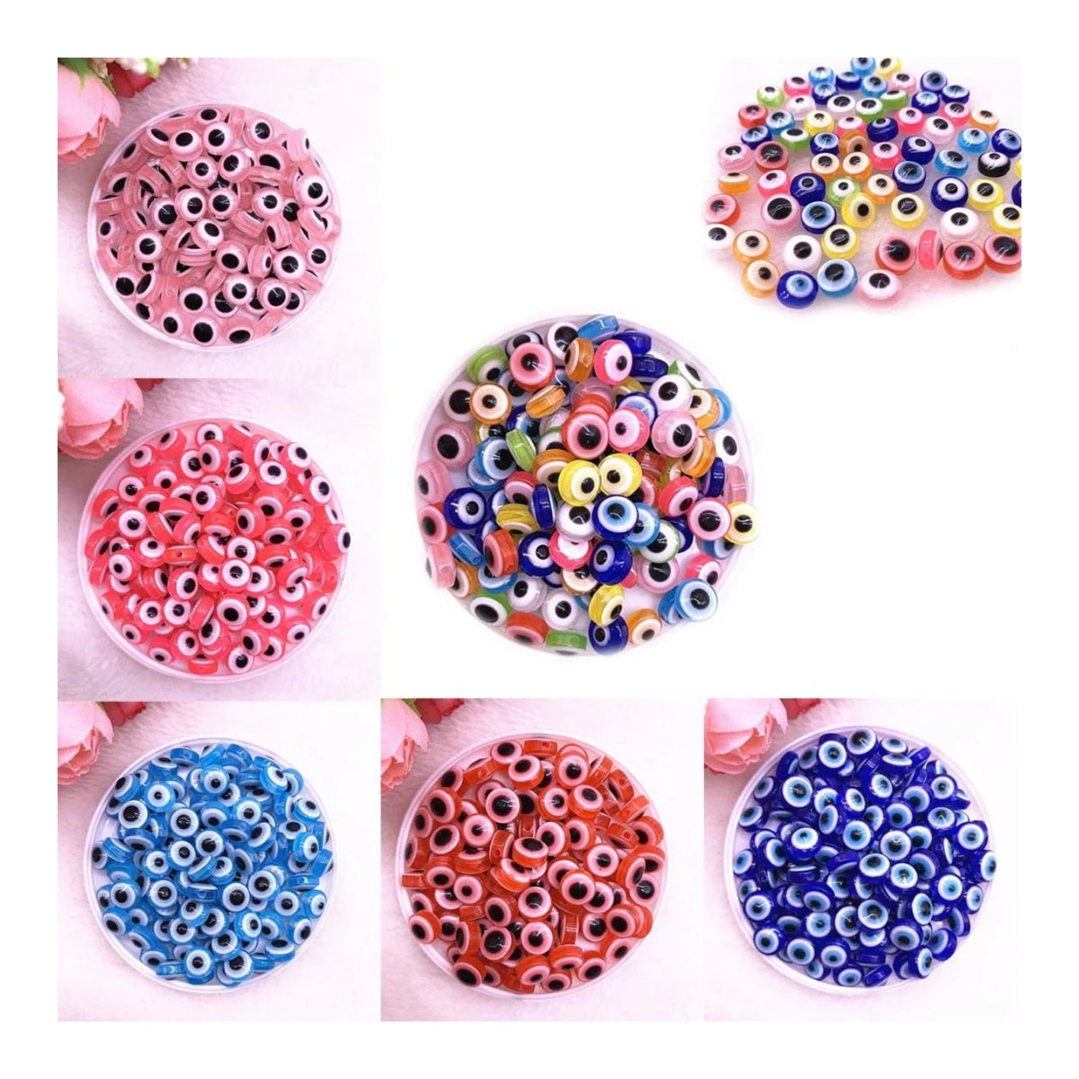 48pcs 8-10mm Resin Spacer Beads Double-Sided Eyes