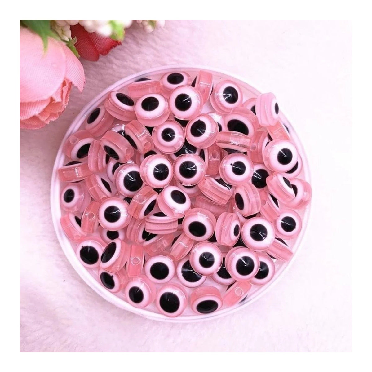 48pcs 8-10mm Resin Spacer Beads Double-Sided Eyes – Pink 8mm