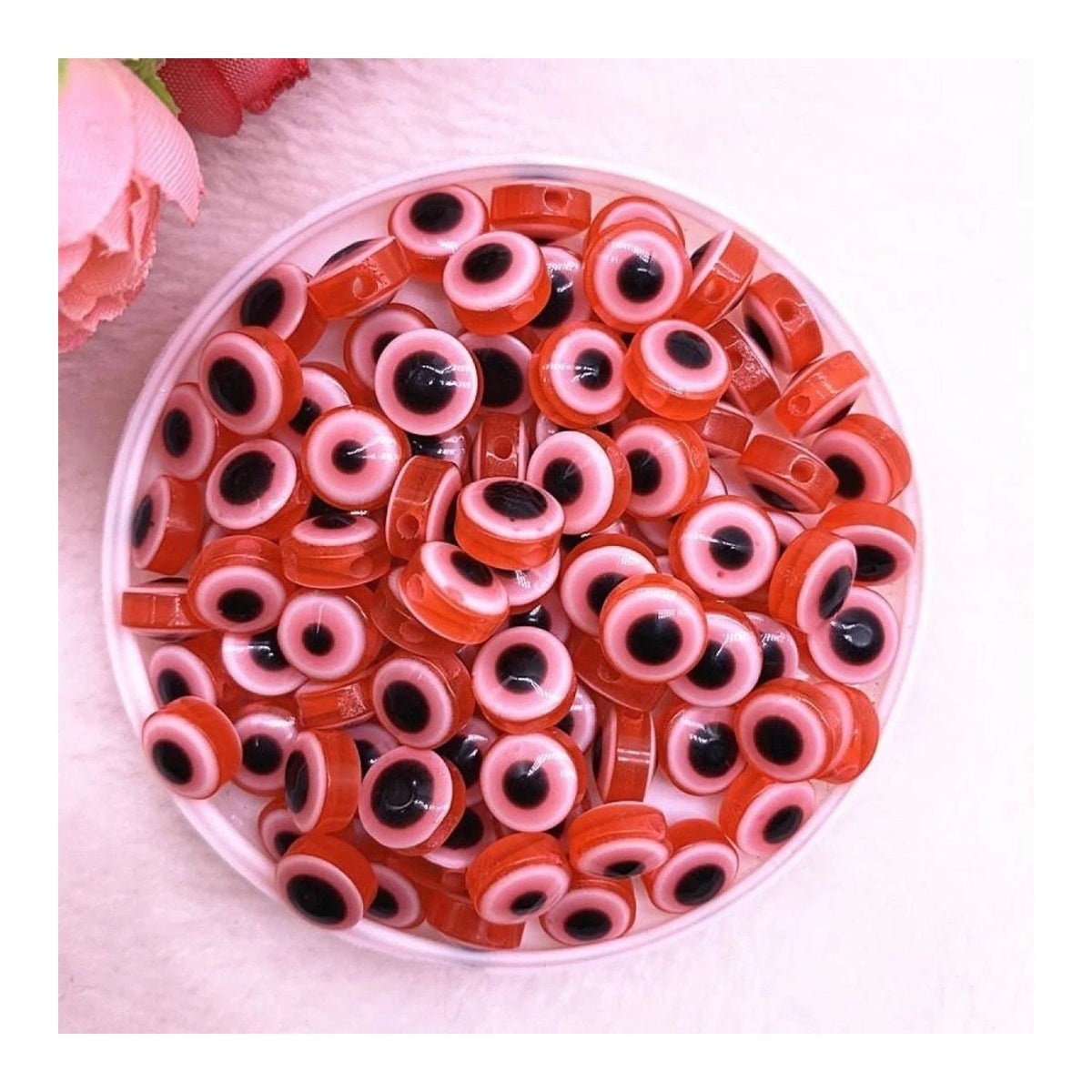 48pcs 8-10mm Resin Spacer Beads Double-Sided Eyes – Red 10mm
