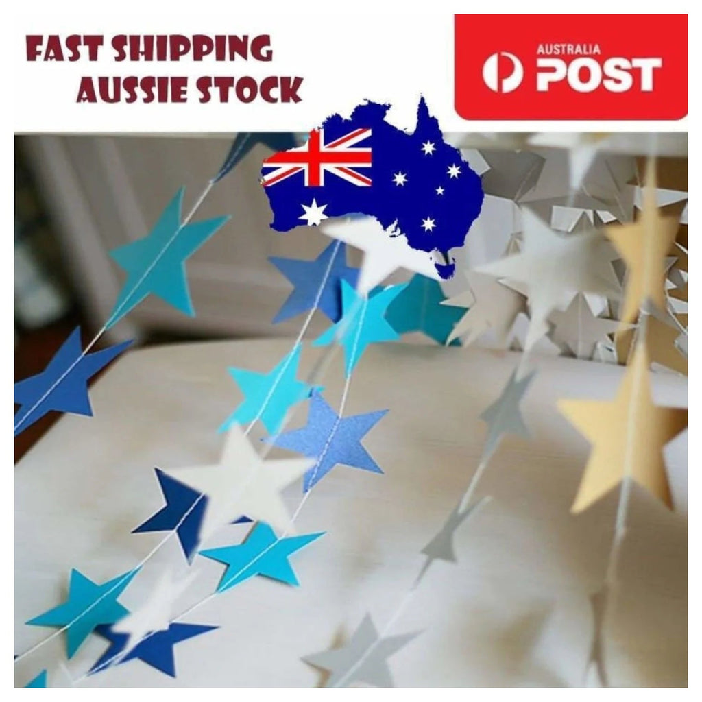 4m 6.8cm Blue Stars Garland for Parties and Christmas