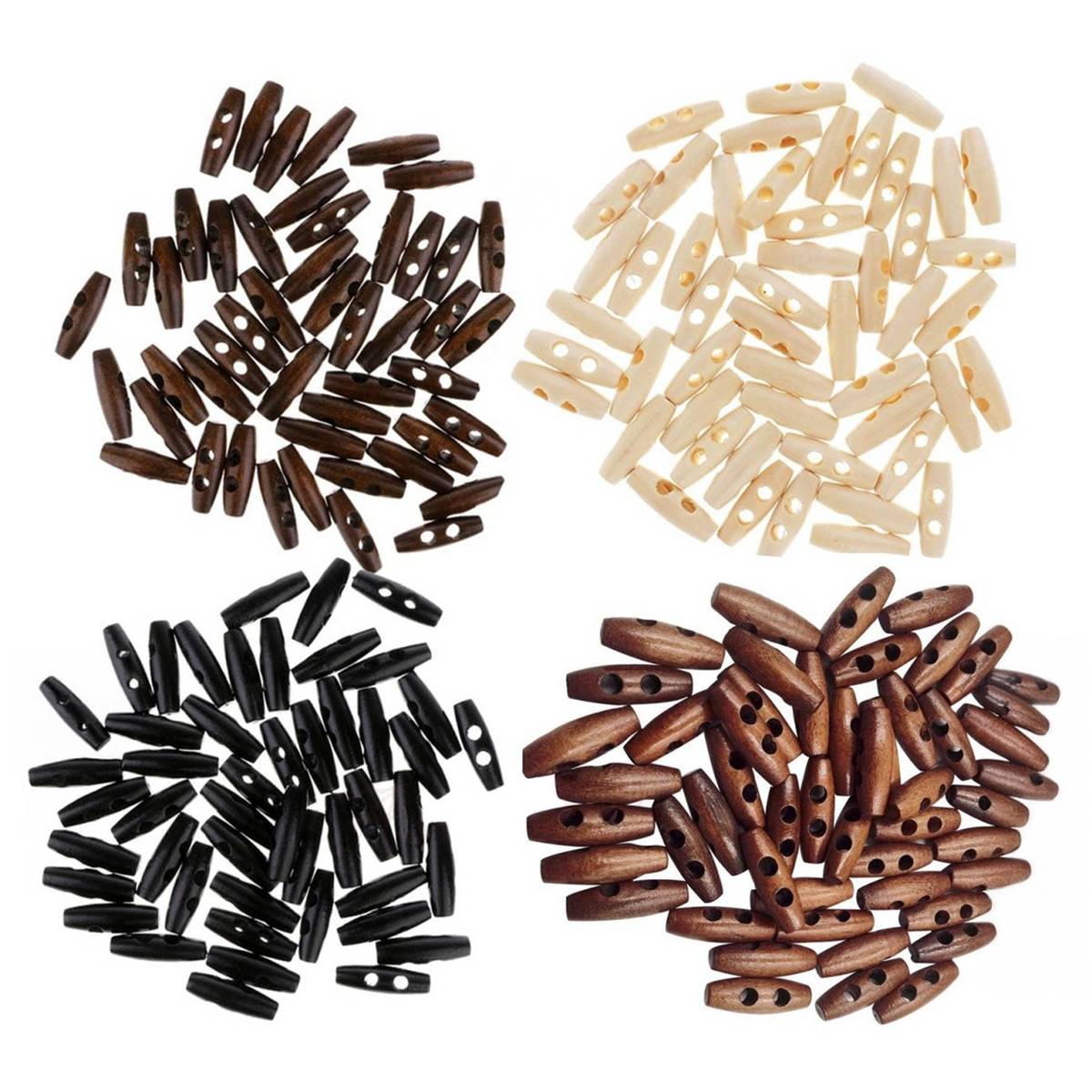 Wooden Horn Toggle Buttons 30x10mm â€“ 2, 10 or 20 Pieces – 4pcs Mixed (1 of Each Colour), 20pcs Mixed (5 of Each Colour)