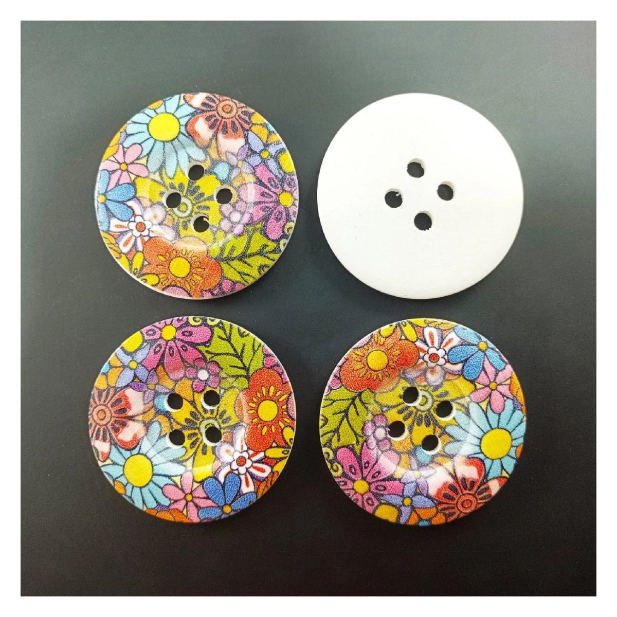 4pcs 50mm Painted Wooden Buttons – 15. Bright Flowers