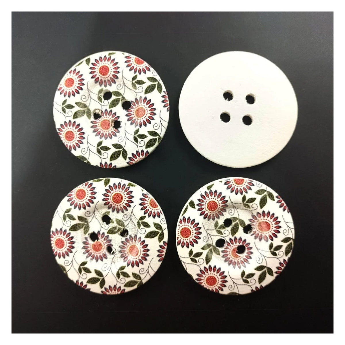 4pcs 50mm Painted Wooden Buttons – 16. Red Flowers