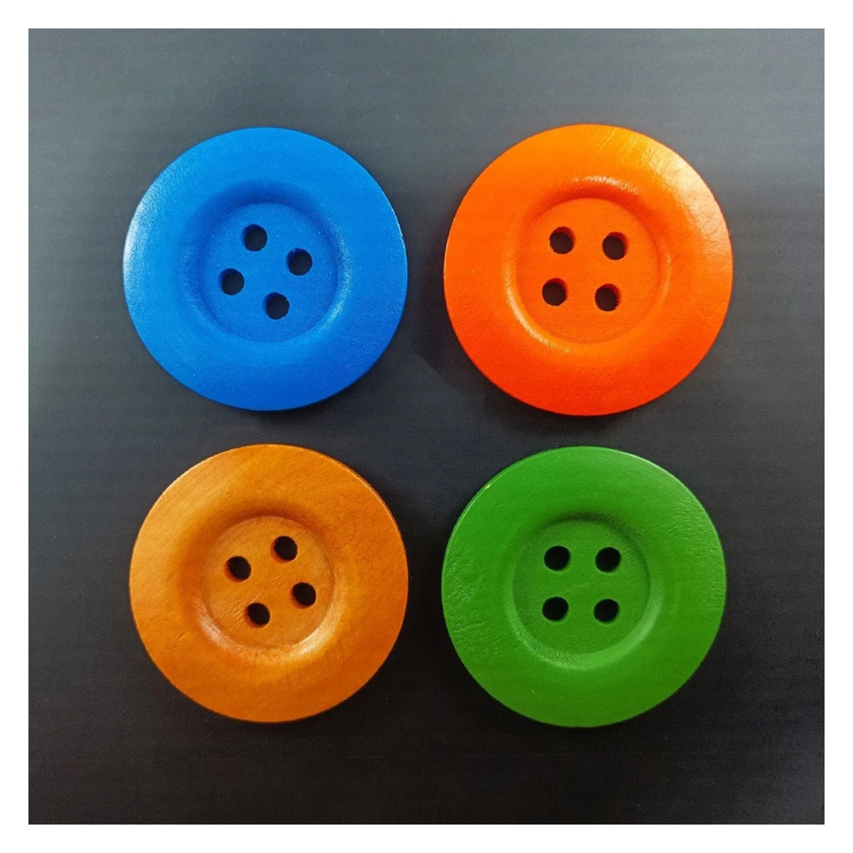 4pcs 50mm Painted Wooden Buttons – 7. Blue Orange Brown Green