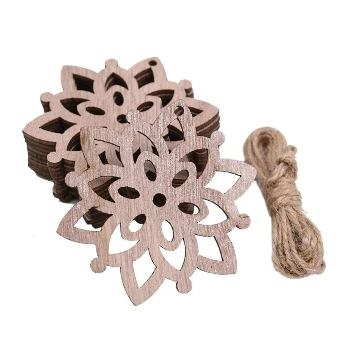 Christmas Wooden Pendant Hanging Ornament with String – 5pcs Flower Star